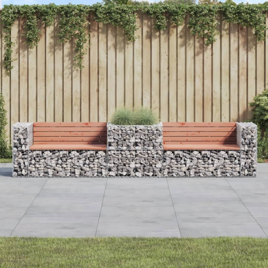 Banc de jardin avec panier en gabion bois massif de douglas