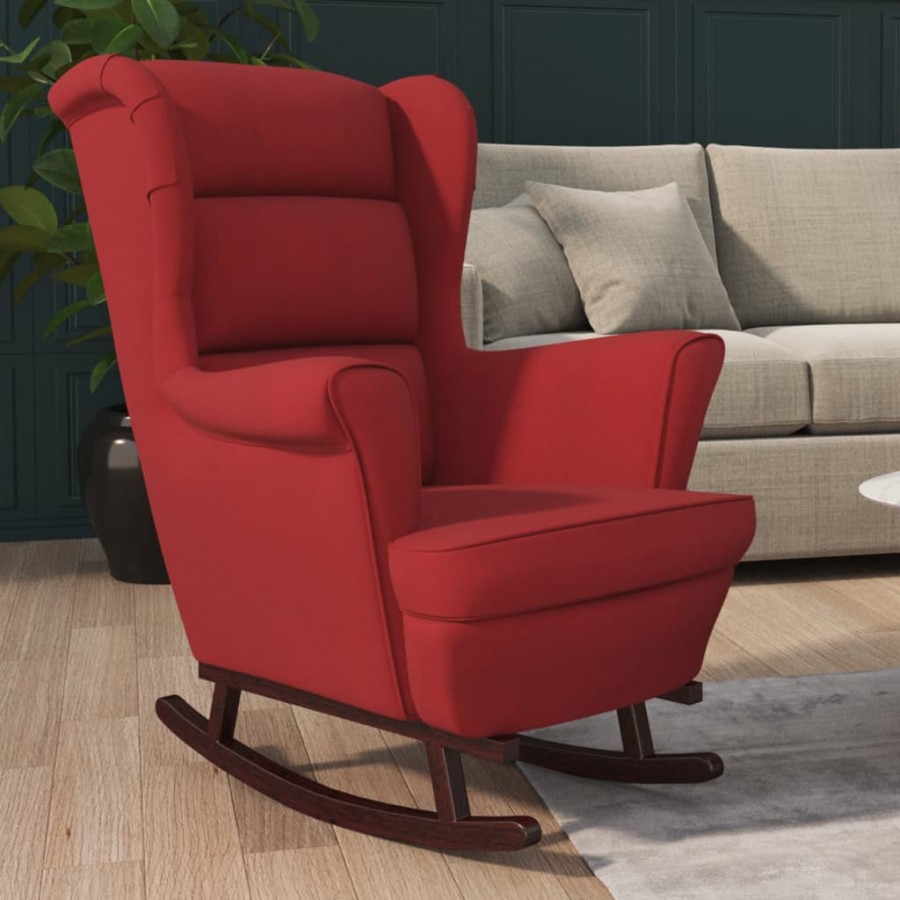 Fauteuil à bascule pieds en bois d'hévéa Rouge bordeaux Velours