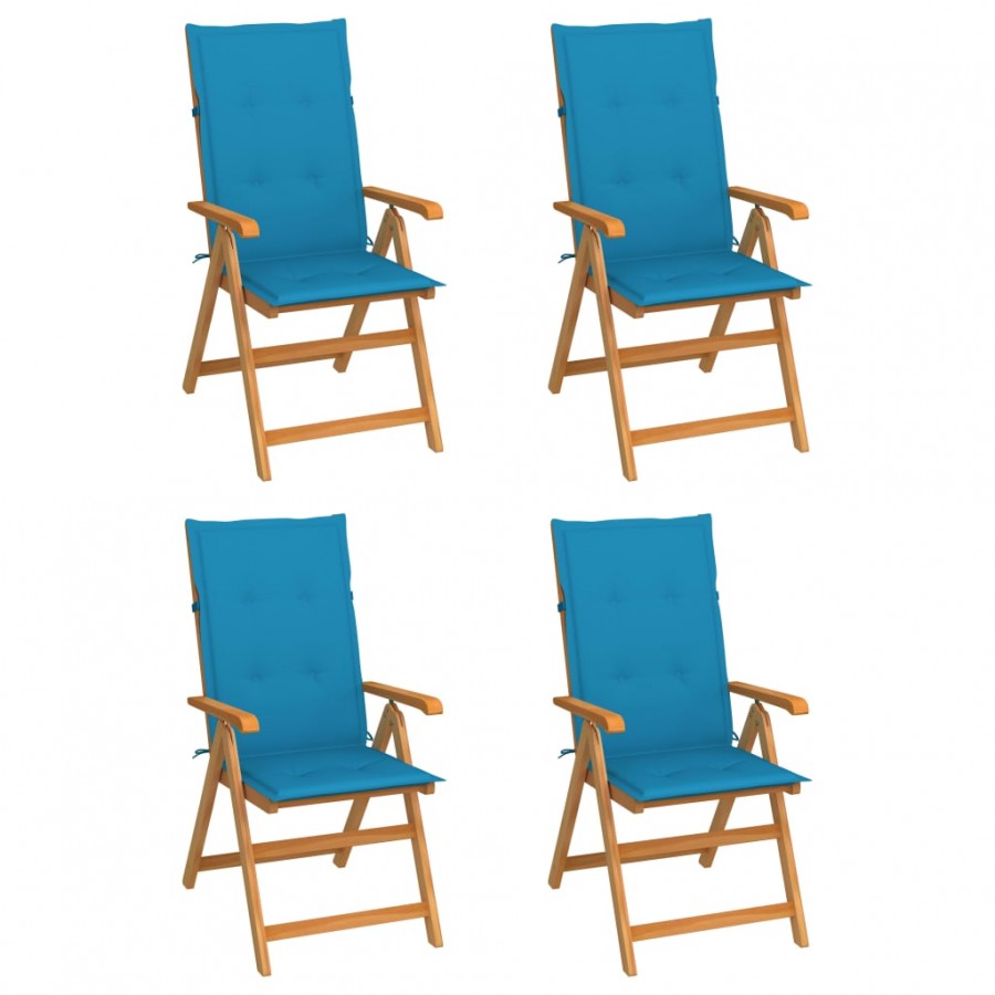 Chaises de jardin 4 pcs avec coussins bleu Bois de teck