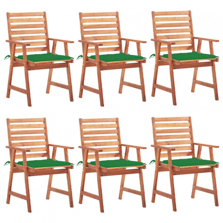 Chaises à dîner d'extérieur 6 pcs avec coussins Acacia massif