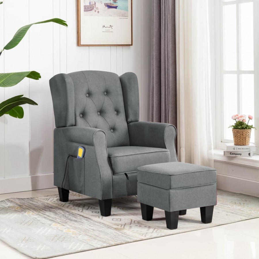 Fauteuil de massage avec repose-pied Gris clair Tissu