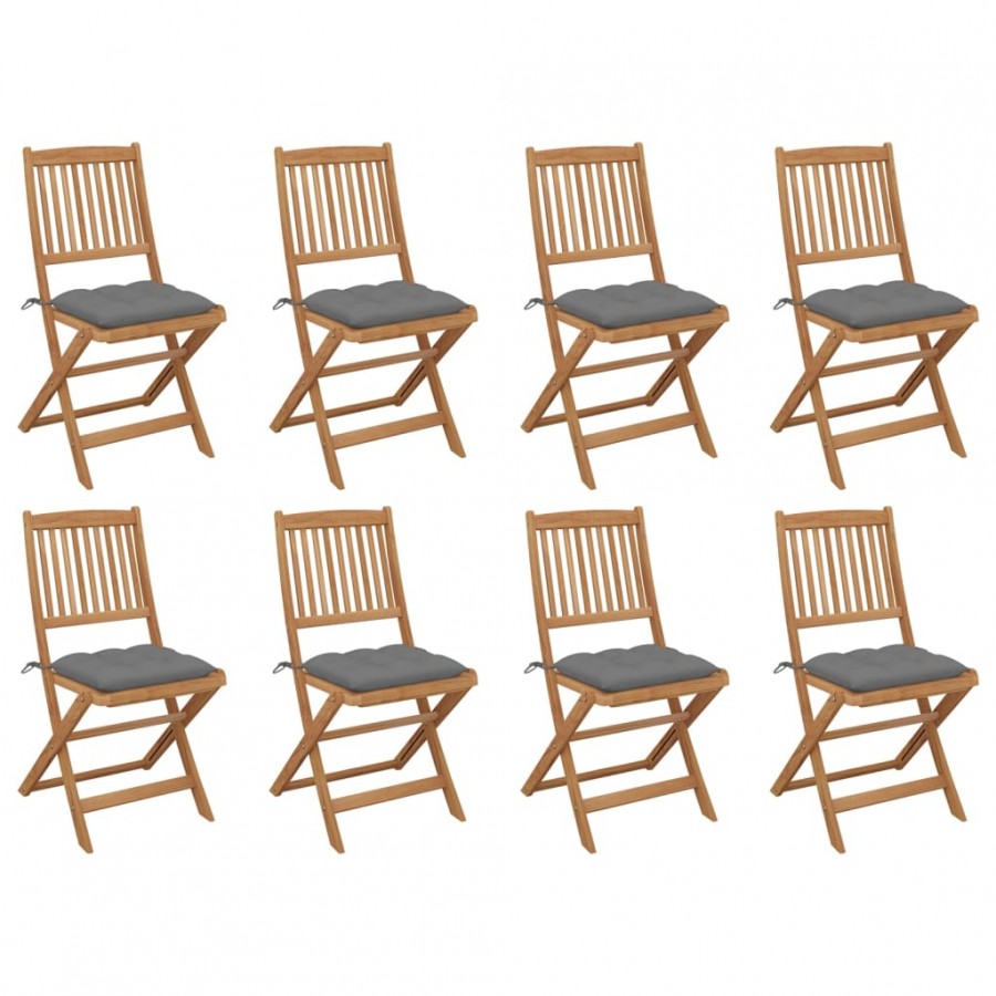 Chaises pliables d'extérieur avec coussins 8 pcs Bois d'acacia