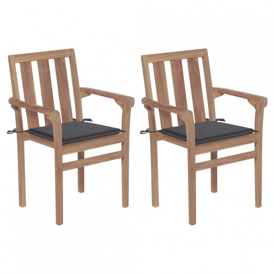 Chaises de jardin 2 pcs avec coussins anthracite Bois de teck