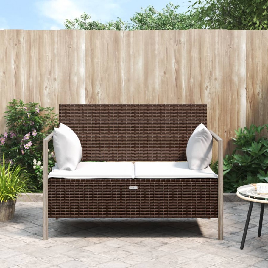 Banc de jardin à 2 places avec coussins Marron Résine tressée