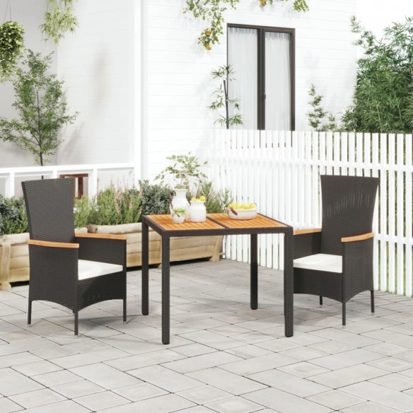 Ensemble à manger de jardin avec coussins 3 pcs Noir