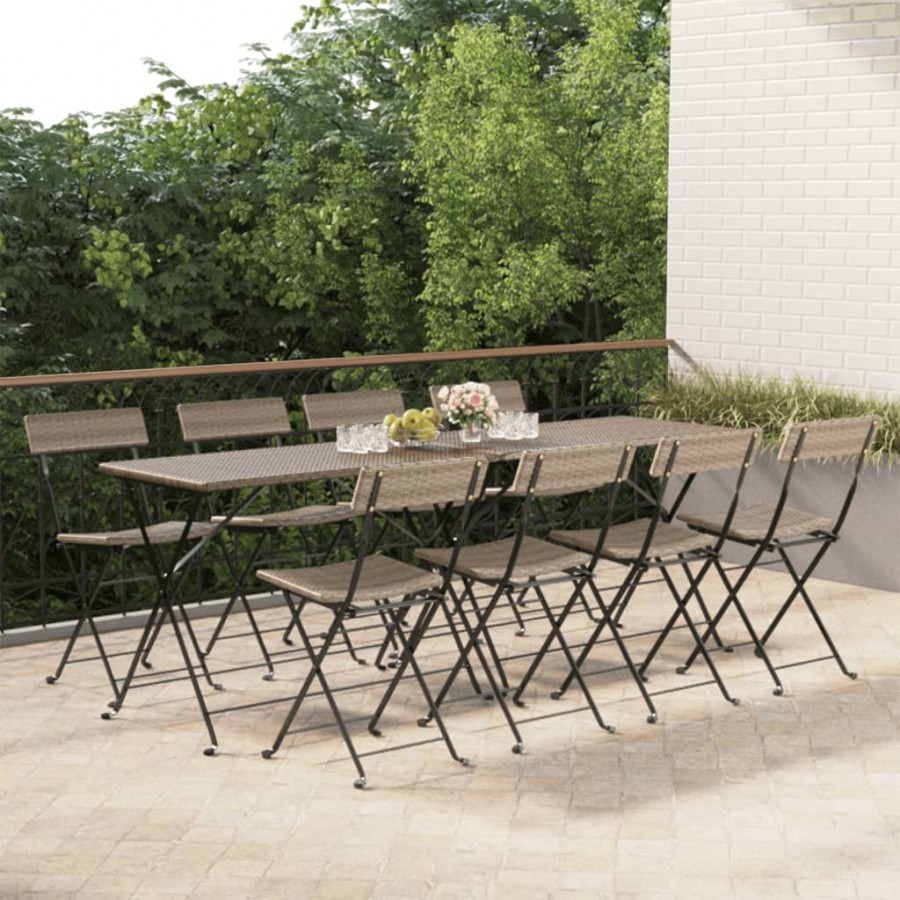 Chaises de bistrot pliantes 8 pcs Gris Résine tressée et acier