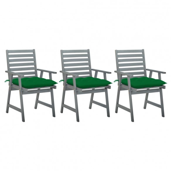 Chaises à dîner d'extérieur 3 pcs avec coussins Acacia massif