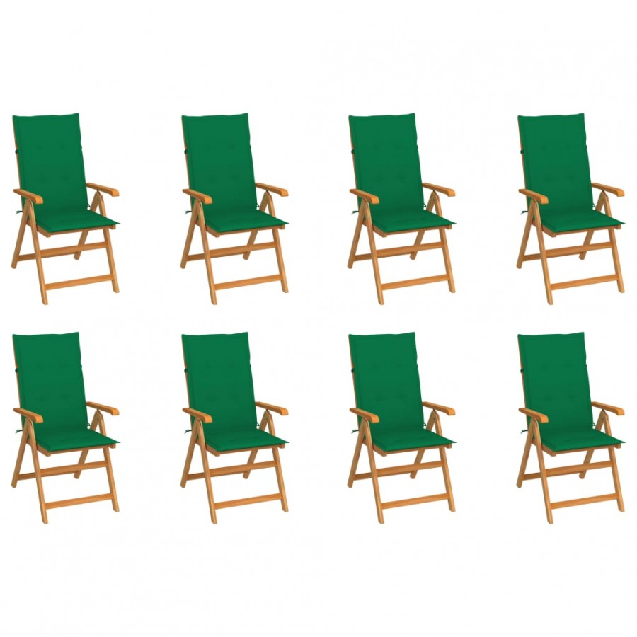 Chaises inclinables de jardin avec coussins 8 pcs Teck solide