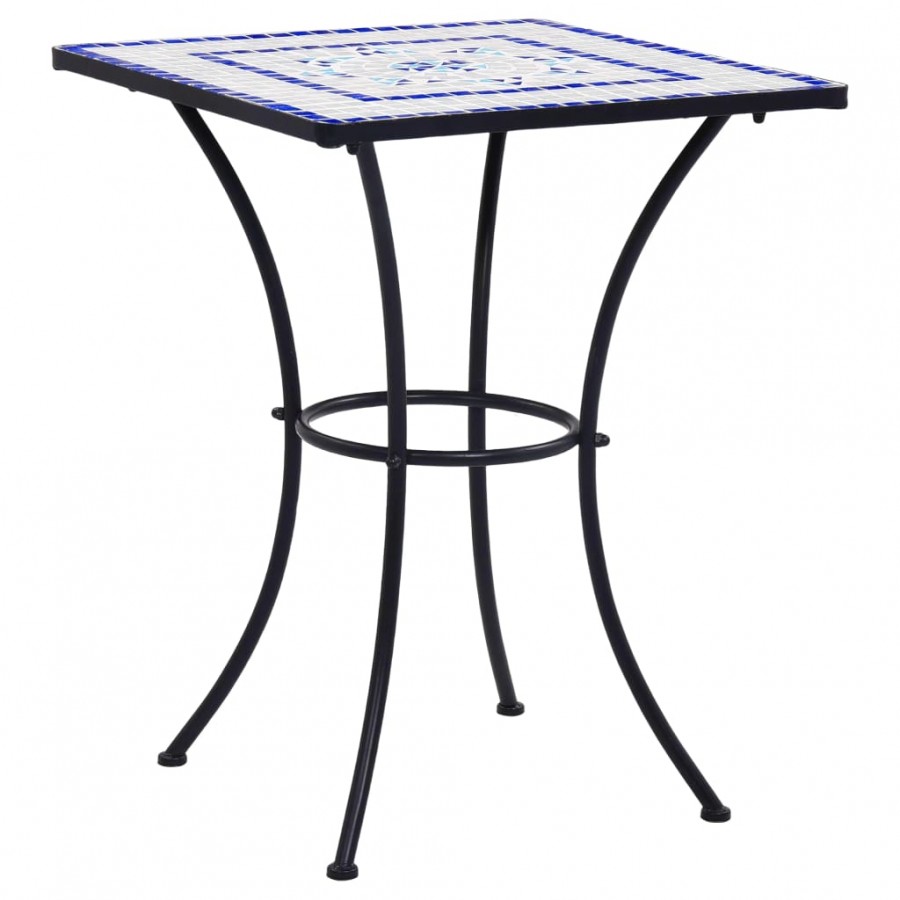 Table de bistro mosaïque Bleu et blanc 60 cm  Céramique