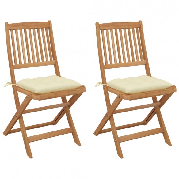 Chaises pliables de jardin 2 pcs avec coussins Bois d'acacia