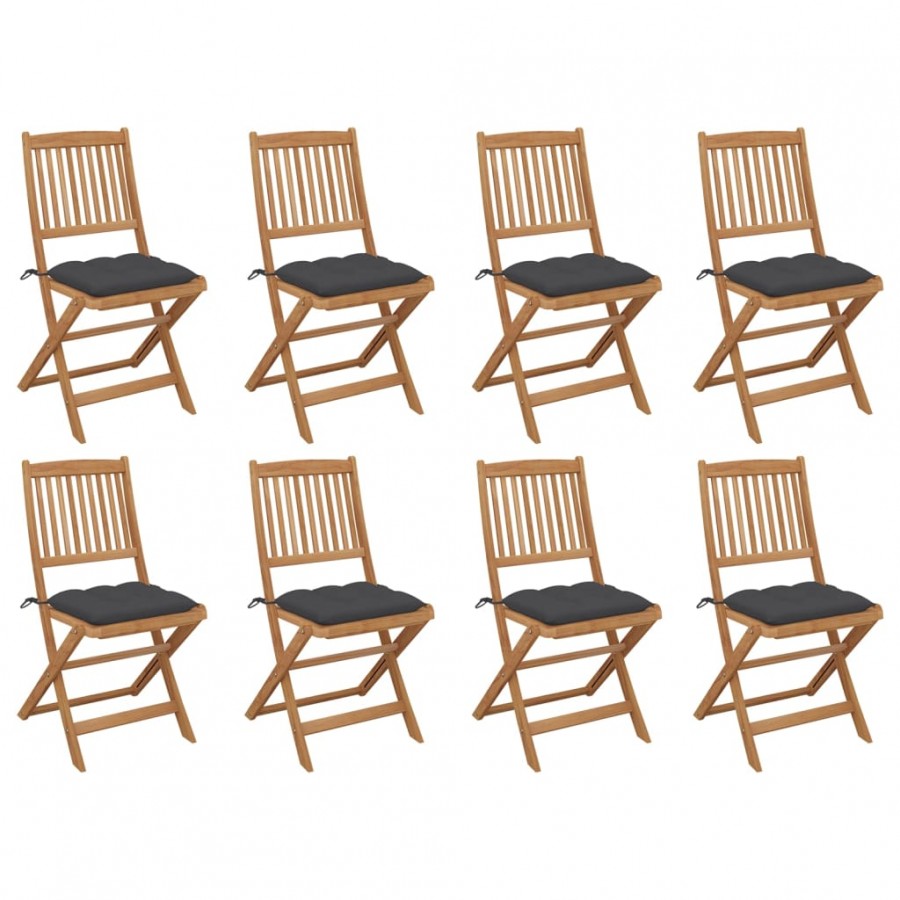 Chaises pliables d'extérieur avec coussins 8 pcs Bois d'acacia