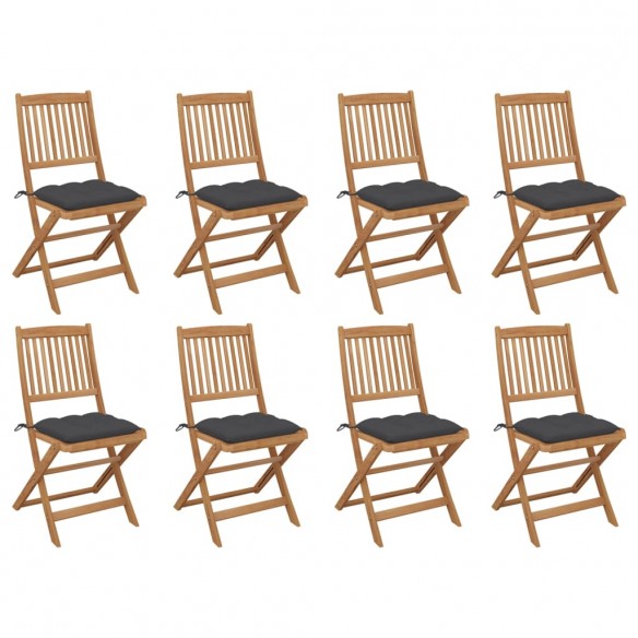 Chaises pliables d'extérieur avec coussins 8 pcs Bois d'acacia