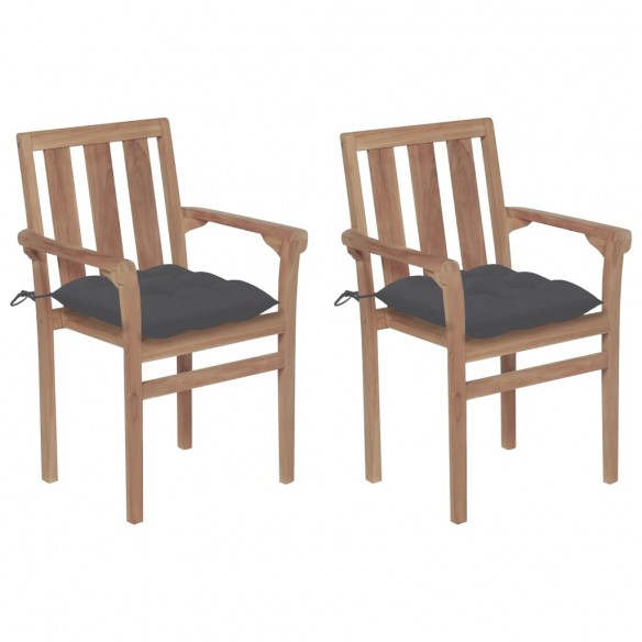 Chaises de jardin 2 pcs avec coussins anthracite Bois de teck