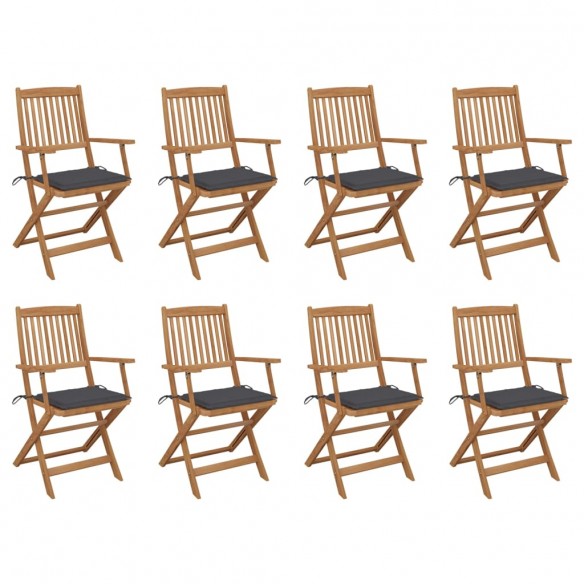 Chaises pliables d'extérieur avec coussins 8 pcs Bois d'acacia