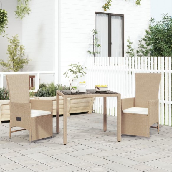 Ensemble à manger de jardin et coussins 3 pcs Beige poly rotin