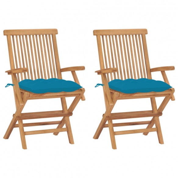 Chaises de jardin 2 pcs avec coussins bleu clair Teck massif