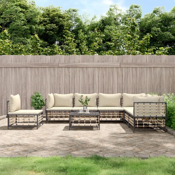 Salon de jardin 8 pcs avec coussins anthracite résine tressée