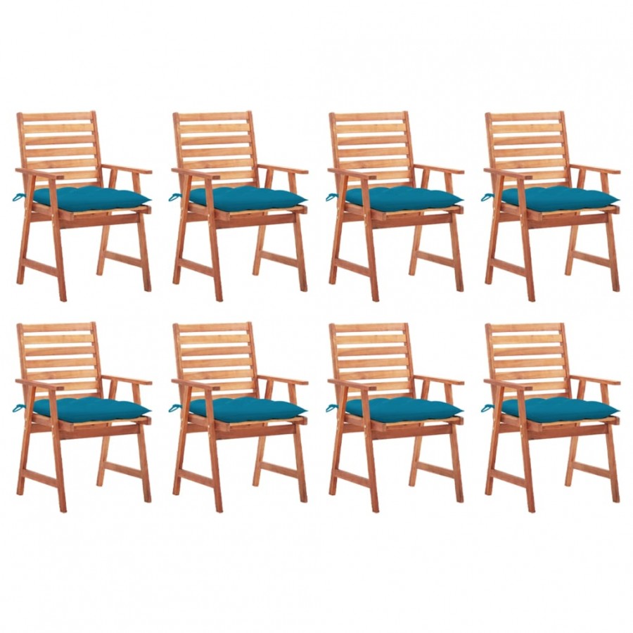 Chaises à dîner d'extérieur 8 pcs avec coussins Acacia massif