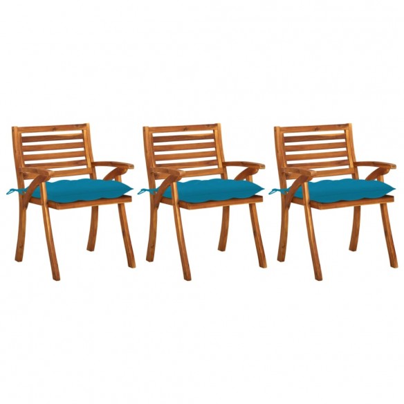 Chaises à dîner de jardin avec coussins 3 pcs Acacia massif