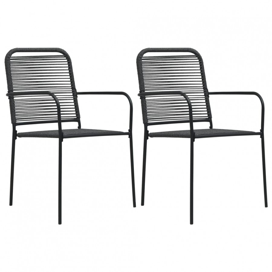 Chaises de jardin 2 pcs Corde en coton et acier Noir