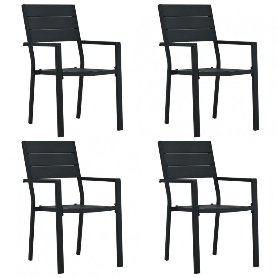 Chaises de jardin 4 pcs Noir PEHD Aspect de bois