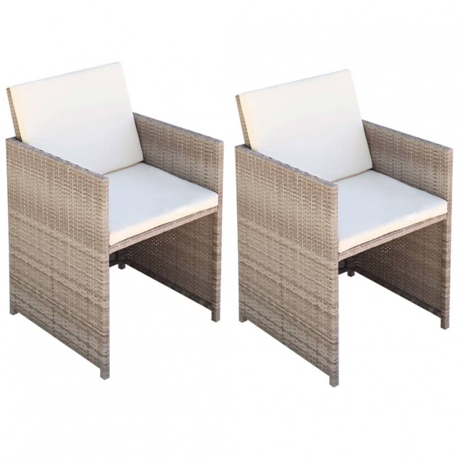 Chaises de jardin 2 pcs avec coussins Résine tressée Beige