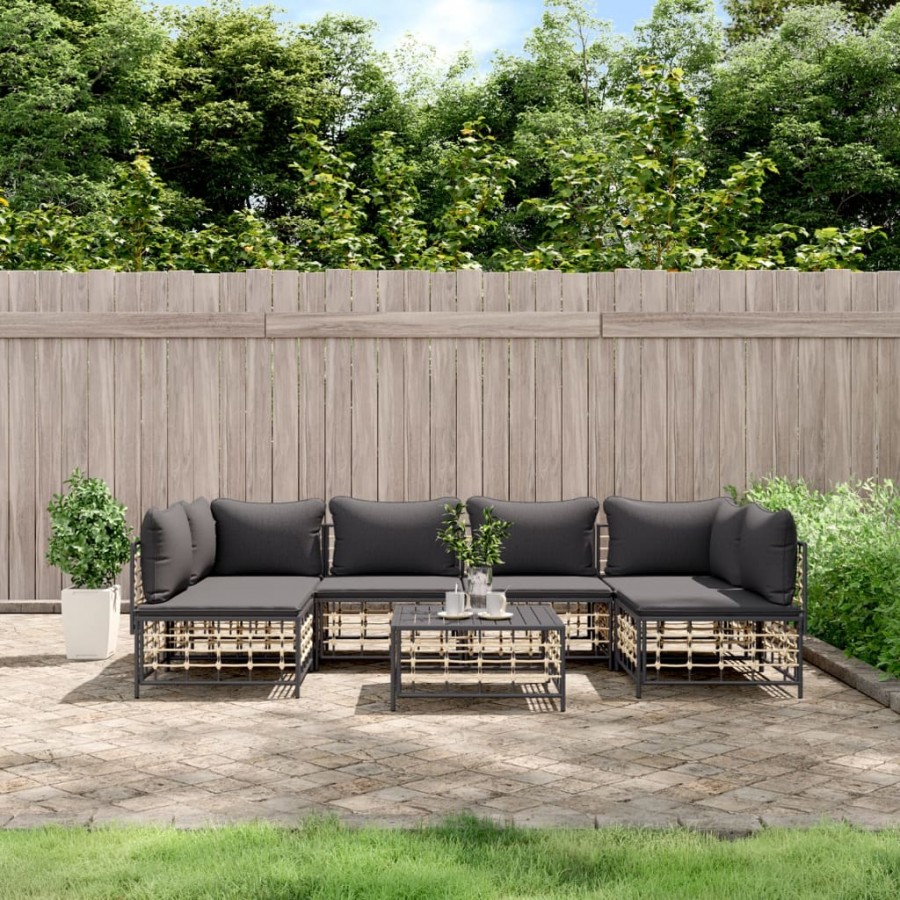 Salon de jardin 7 pcs avec coussins anthracite résine tressée