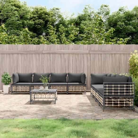 Salon de jardin 9 pcs avec coussins anthracite résine tressée