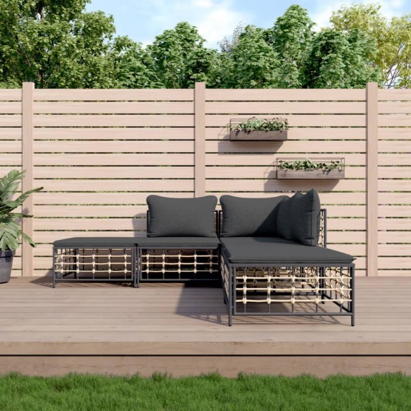 Salon de jardin 5 pcs avec coussins anthracite résine tressée