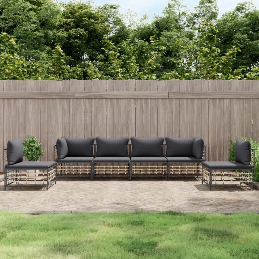 Salon de jardin 6 pcs avec coussins anthracite résine tressée