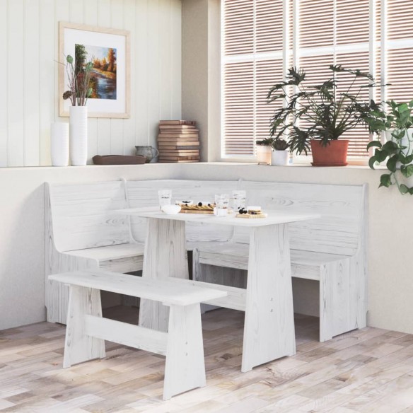 Table à manger avec banc Blanc Bois de pin solide