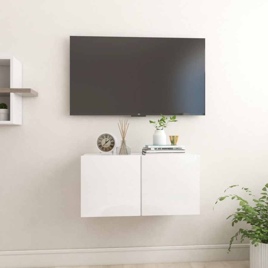 Meuble TV suspendu Blanc brillant 60x30x30 cm