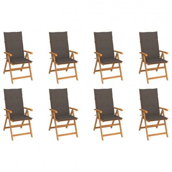 Chaises inclinables de jardin avec coussins 8 pcs Teck solide