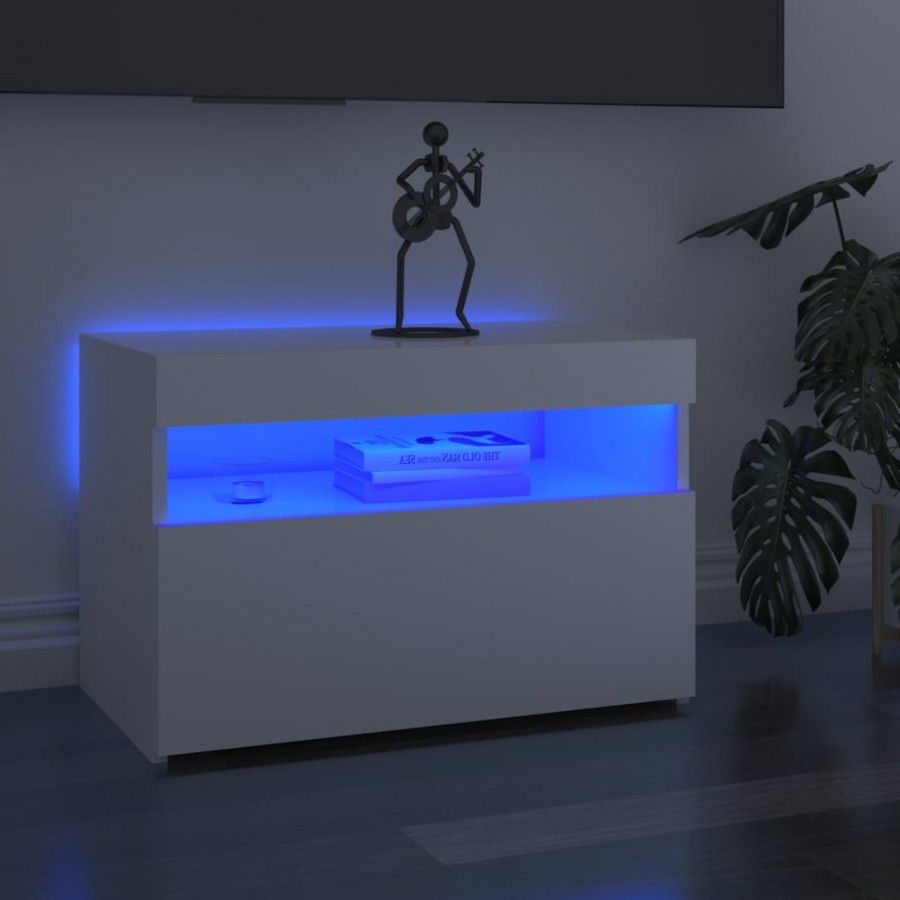 Meuble TV avec lumières LED blanc brillant 60x35x40 cm