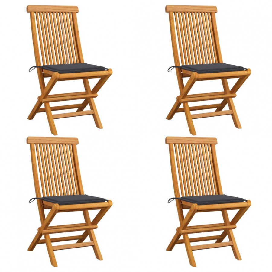 Chaises de jardin avec coussins anthracite 4 pcs Bois de teck