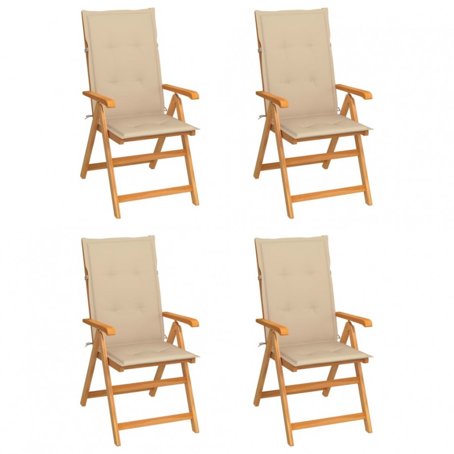 Chaises de jardin 4 pcs avec coussins beige Bois de teck massif