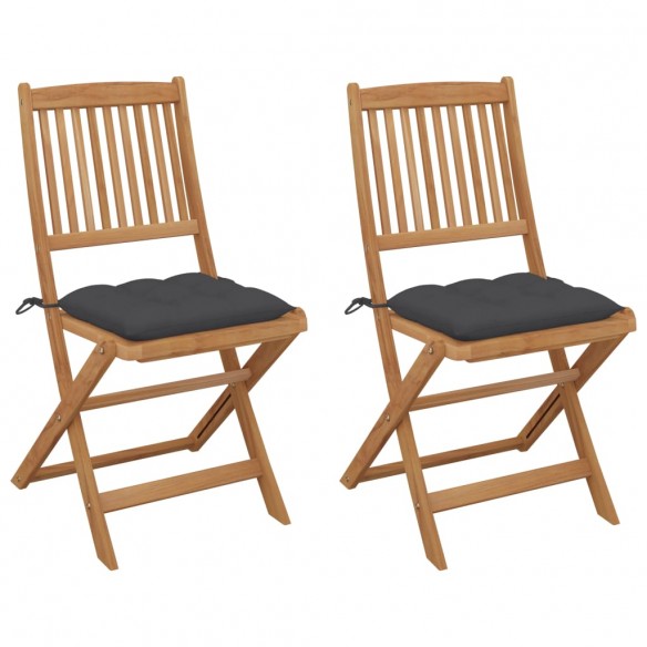 Chaises pliables de jardin 2 pcs avec coussins Bois d'acacia