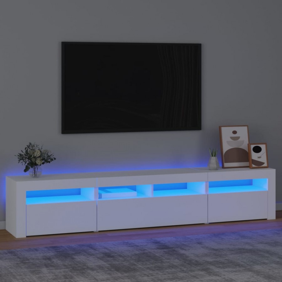 Meuble TV avec lumières LED Blanc 210x35x40 cm