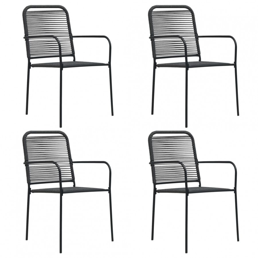 Chaises de jardin 4 pcs Corde en coton et acier Noir