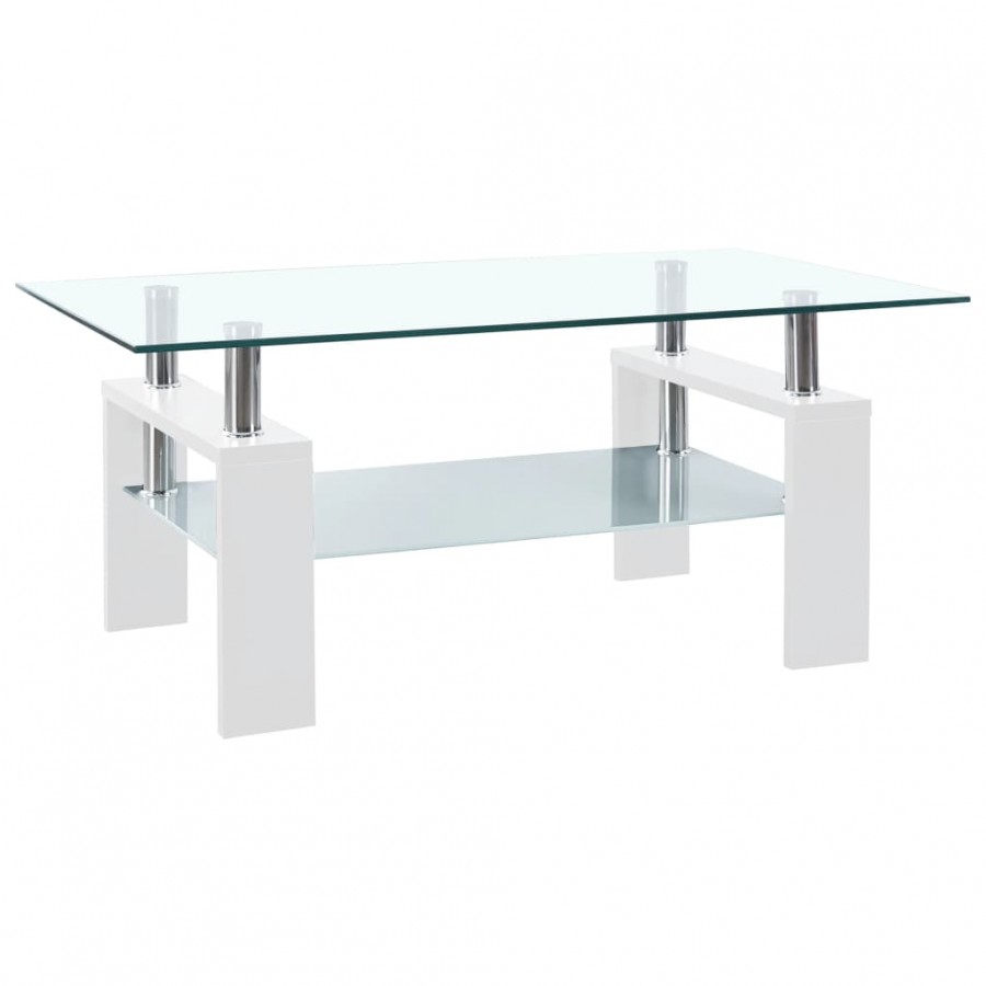 Table basse Blanc et transparent 95x55x40 cm Verre trempé