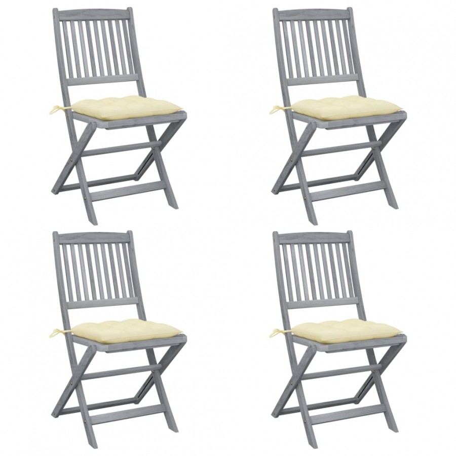 Chaises pliables d'extérieur 4 pcs avec coussins Bois d'acacia