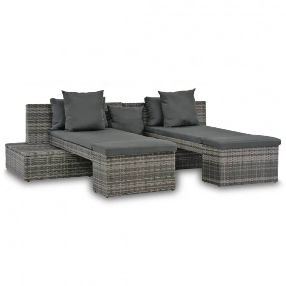 Salon de jardin 4 pcs avec coussins Résine tressée Gris