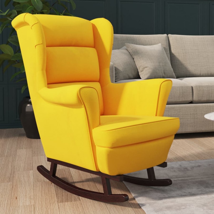 Fauteuil à bascule pieds en bois massif d'hévéa Jaune Velours