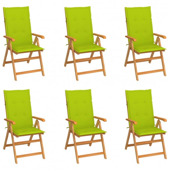 Chaises de jardin 6 pcs avec coussins vert vif Bois de teck