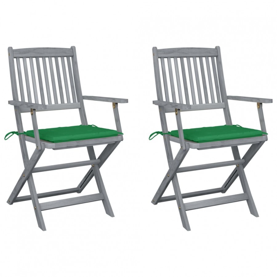 Chaises pliables d'extérieur 2 pcs avec coussins Bois d'acacia