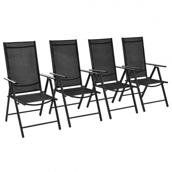 Chaises pliables de jardin 4 pcs Aluminium et textilène Noir