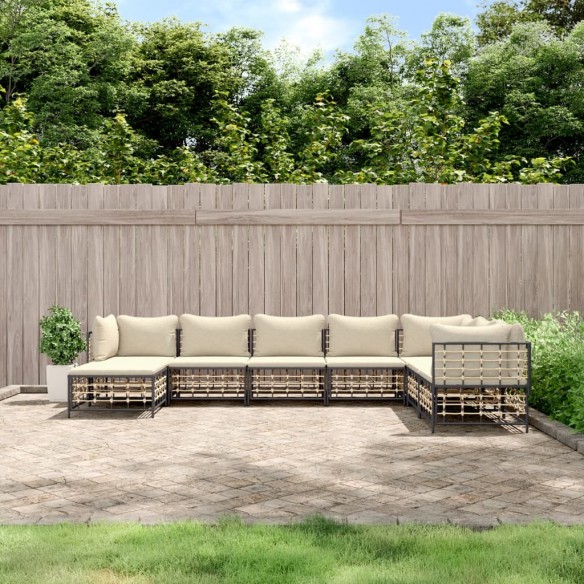 Salon de jardin 8 pcs avec coussins anthracite résine tressée