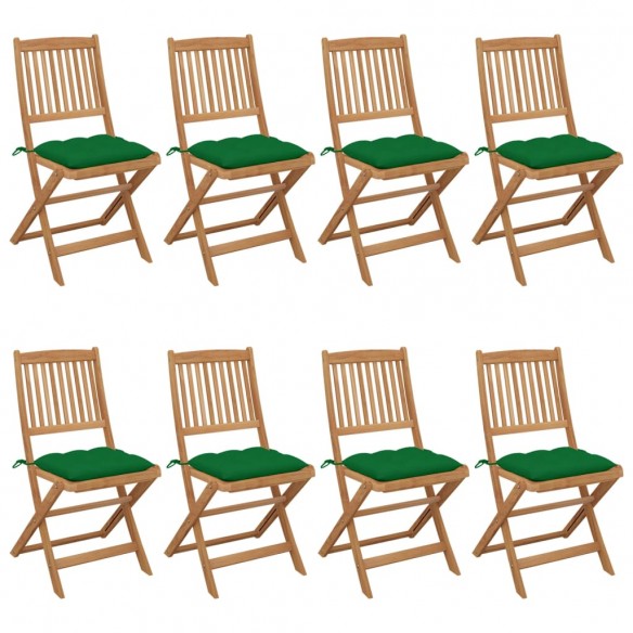 Chaises pliables de jardin 8 pcs avec coussins Bois d'acacia