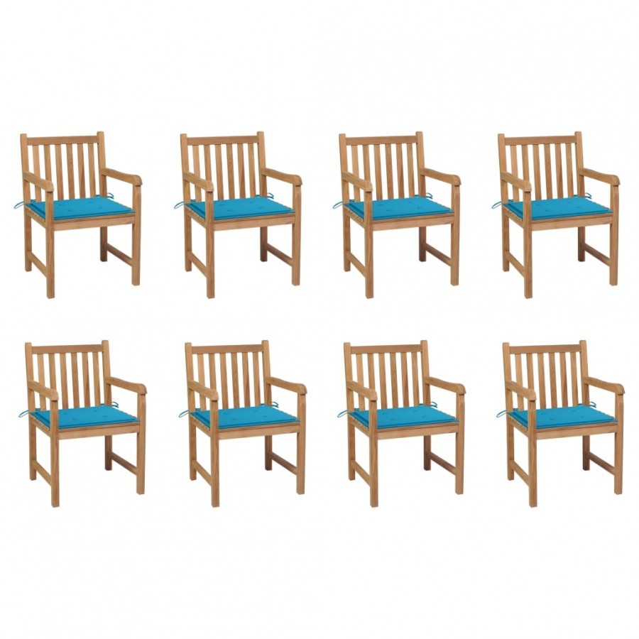 Chaises de jardin 8 pcs avec coussins bleu Bois de teck massif