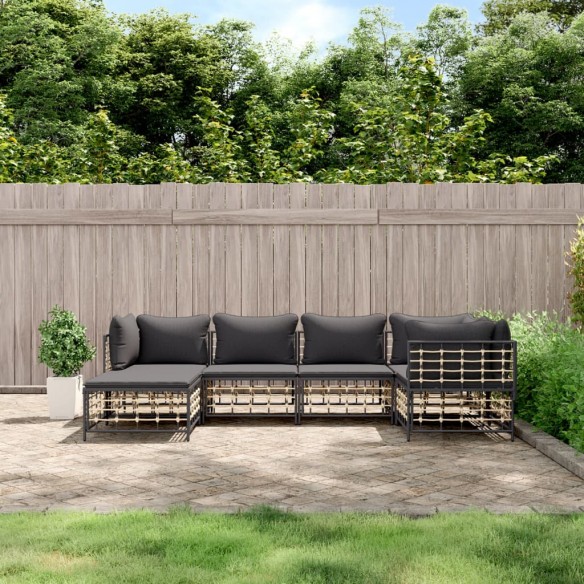 Salon de jardin 6 pcs avec coussins anthracite résine tressée